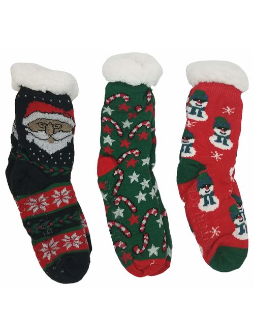 Fluffy Thermal Sherpa Slipper Socks, 3 Pairs for Women, Ultra Soft Christmas Winter Non Skid Gift