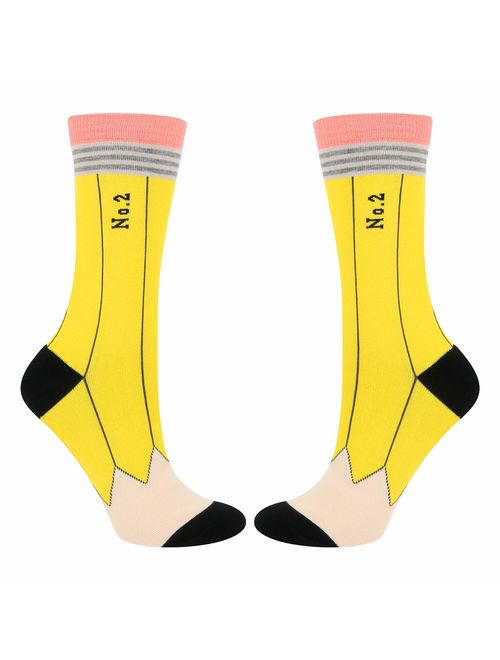 HAPPYPOP Women's Girls Novelty Crazy Book Reading Crew Socks, Fun Teacher Gift