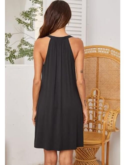 Ekouaer Nightgown Womens Sleeveless Sleepwear V Neck Racerback Sleep Dress S-XXL