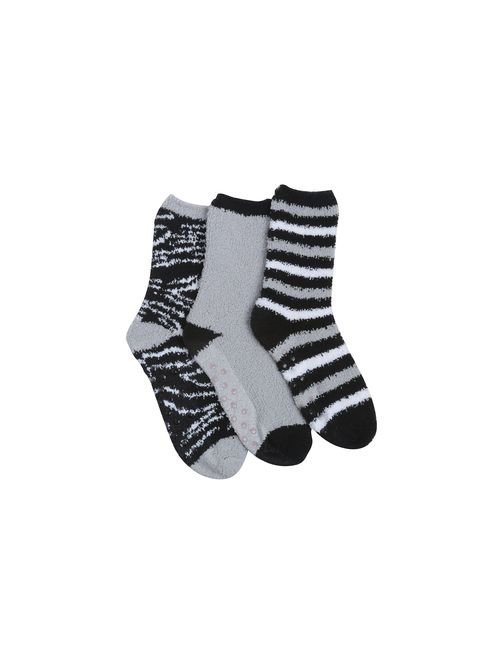 Tipi Toe Women's 3-Pairs Cozy Microfiber Anti-Skid Soft Fuzzy Crew Socks