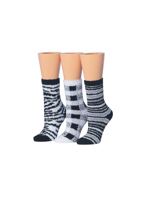 Tipi Toe Women's 3-Pairs Cozy Microfiber Anti-Skid Soft Fuzzy Crew Socks