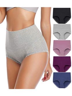 ANNYISON Women's Cotton Underwear, High Waist Soft Stretch Breathable Solid Color Hipster Briefs Panties for Women