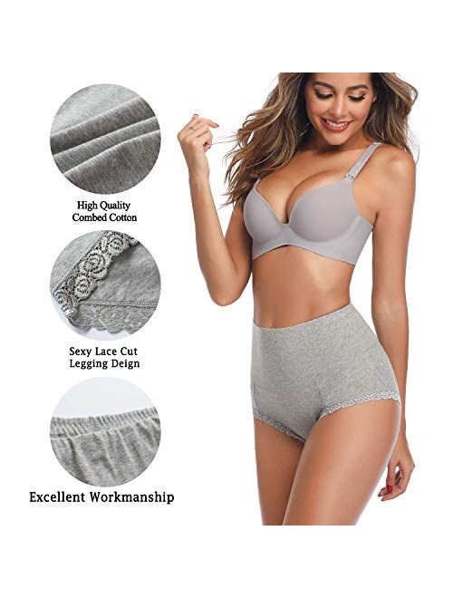 ANNYISON Women's Cotton Underwear, High Waist Soft Stretch Breathable Solid Color Hipster Briefs Panties for Women