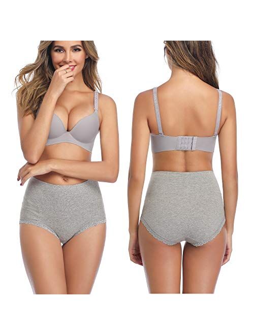 ANNYISON Women's Cotton Underwear, High Waist Soft Stretch Breathable Solid Color Hipster Briefs Panties for Women