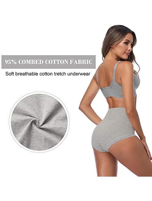 ANNYISON Women's Cotton Underwear, High Waist Soft Stretch Breathable Solid Color Hipster Briefs Panties for Women