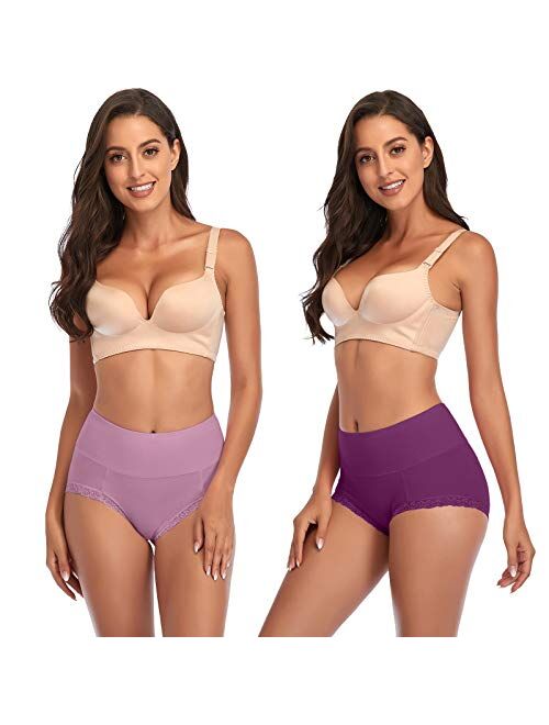 ANNYISON Women's Cotton Underwear, High Waist Soft Stretch Breathable Solid Color Hipster Briefs Panties for Women