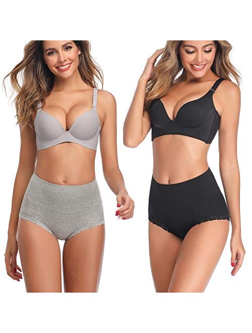 ANNYISON Women's Cotton Underwear, High Waist Soft Stretch Breathable Solid Color Hipster Briefs Panties for Women