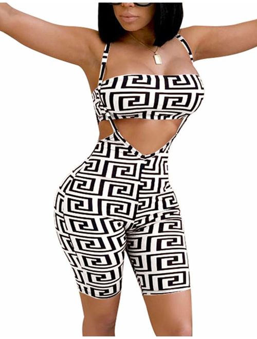 BORIFLORS Women's 2 Piece Outfits Sexy Crop Top Straps Shorts Pants Bodycon Jumpsuit Set