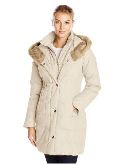 Larry Levine Women's Down-Filled Coat with Faux Fur-Trimmed Hood