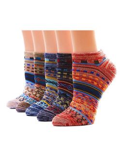 Dr. Anison Womens No Show Socks Ankle Warm Cotton Vintage Liner Socks Pack of 5 Pair ...