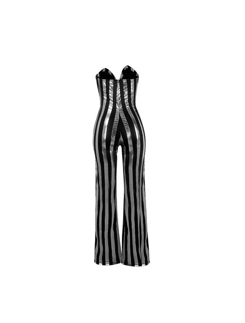 Speedle Womens Sexy Strapless Metallic Stripe Wide Leg Long Pants Club Jumpsuits Rompers