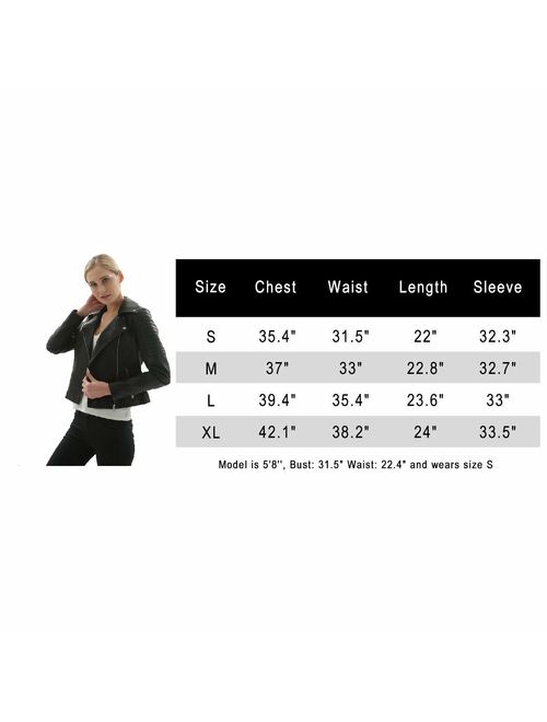 Fahsyee Women's Faux Leather Jackets, Zip Up Motorcycle Short PU Moto Biker Outwear Fitted Slim Coat