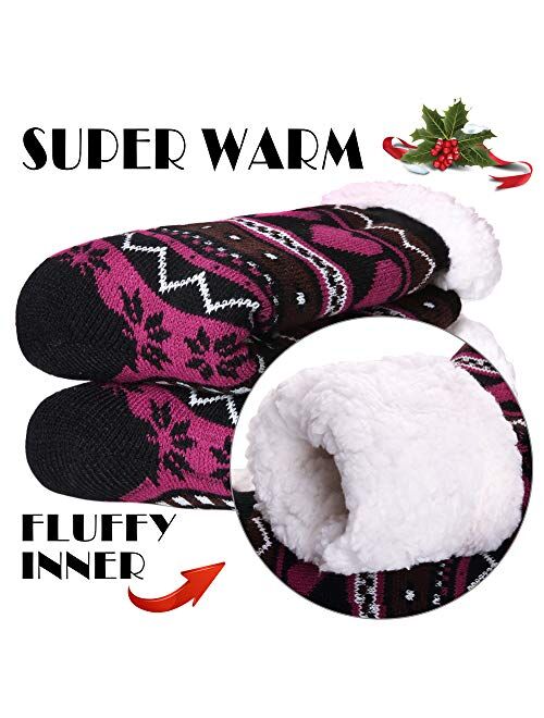 Dosoni Women's Winter Snowflake Fleece Lining Knit Christmas Knee Highs Stockings Slipper Socks