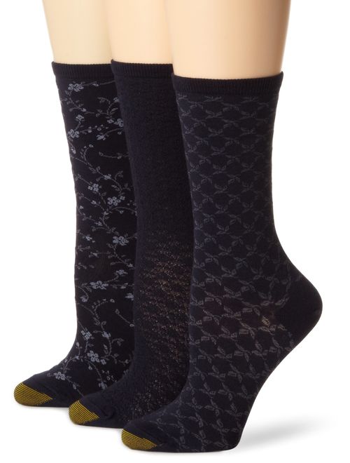 Gold Toe Women's 3-Pack Floral Diamonds and Leaf Patterned Socks