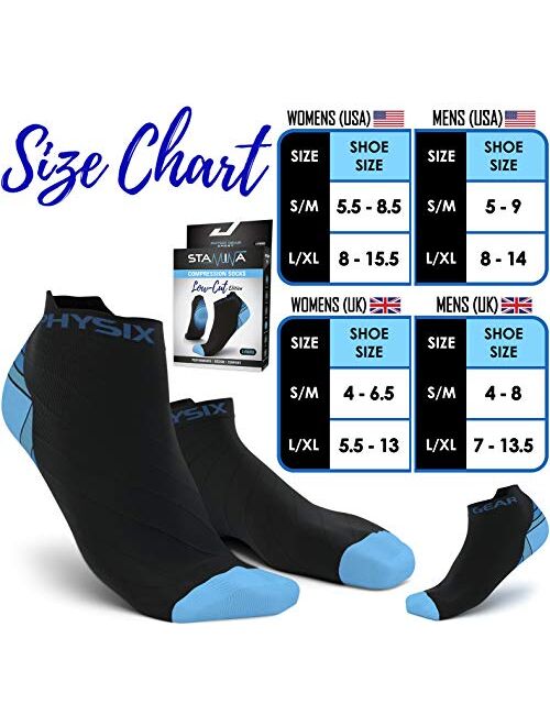 Compression Running Socks for Men & Women - Best Low Cut No Show Athletic Socks for Stamina Circulation & Recovery - Ultra Durable Ankle Socks for Runners, Plantar Fascii