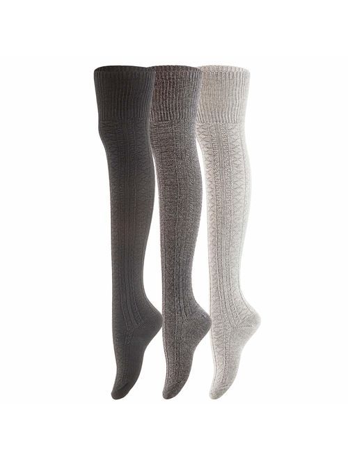 Women's 3 Pairs Thigh High Cotton Socks JM1025 Size 6-9