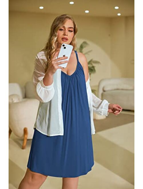 Womens Plus Size Nightgown Sleeveless Sleepwear Modal Cotton Sleepshirts Slip Night Dress (L-5XL)