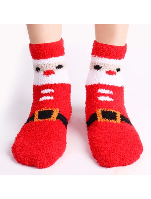 5 Pack Women Girls Fuzzy Fluffy Socks, Great for Holiday Winter or Christmas,Cabin Soft Warm Slipper Crew Cute Cozy Socks
