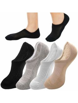 QING 8 Pairs Cushioned No Show Socks for Women Moisture Wicking Non Slip Low Cut Invisible Sock Perfect for Running