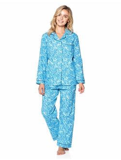 Casual Nights Women's Flannel Long Sleeve PJ's Button Down Sleepwear Pajama Set