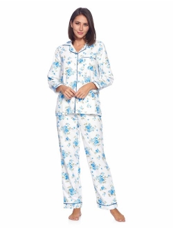 Casual Nights Women's Flannel Long Sleeve PJ's Button Down Sleepwear Pajama Set