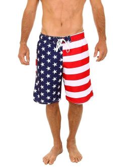 UZZI Mens Patriotic USA American Flag Swim Trunks
