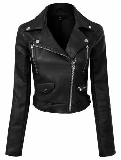 Design by Olivia Women's Long Sleeve Zipper Closure Moto Biker Faux Leather Jacket