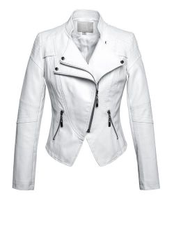 Women's Fashion Tailored Zip-Up Faux Leather Quilted Racer Jacket