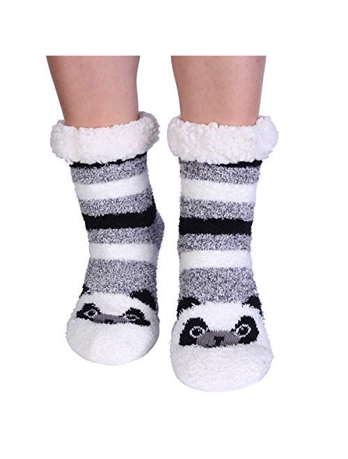 Jeasona Women's Fuzzy Slipper Socks With Grippers Warm Cozy Cute Animal Gifts