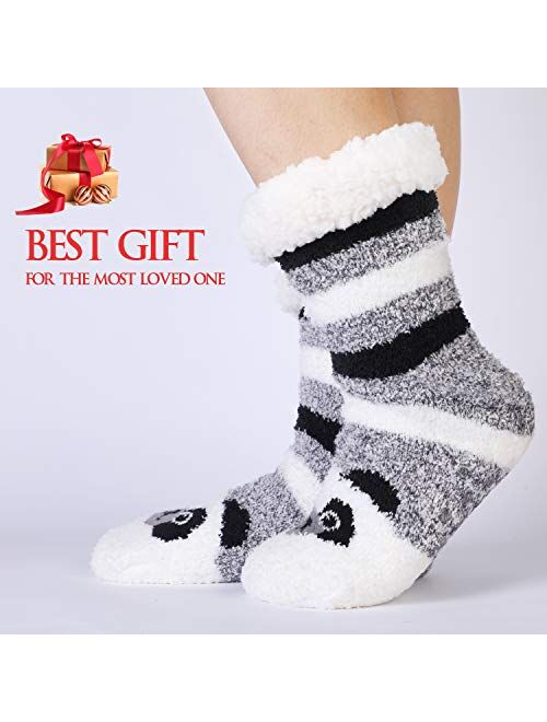 Jeasona Women's Fuzzy Slipper Socks With Grippers Warm Cozy Cute Animal Gifts
