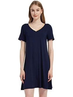 GYS Women's Short Sleeve Nightshirt V Neck Bamboo Nightgown