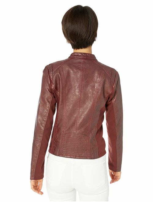 Sebby Collection Women's Faux Leather Jacket with Moto Details and Front Zip Pockets