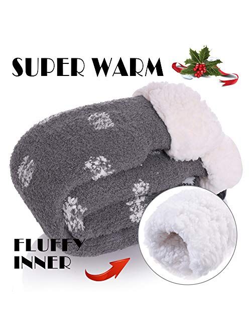 Dosoni Women's Fleece Lining Fuzzy Soft Christmas Knee Highs Stockings Slipper Socks