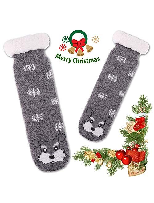Dosoni Women's Fleece Lining Fuzzy Soft Christmas Knee Highs Stockings Slipper Socks