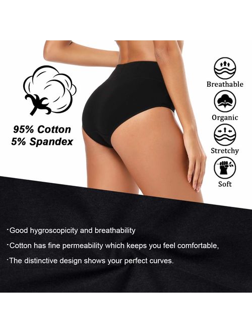 Molasus Women's Cotton Underwear Briefs Soft Breathable High Waisted Full Coverage Ladies Panties