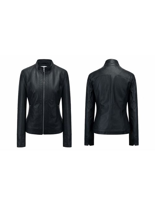 Fasbric Women's Faux Leather Jackets Long Sleeve Zipper Short Moto Biker Jacket Bomber Coat