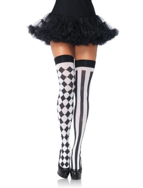 Leg Avenue Women's Harlequin Thigh Highs, black/White, One Size