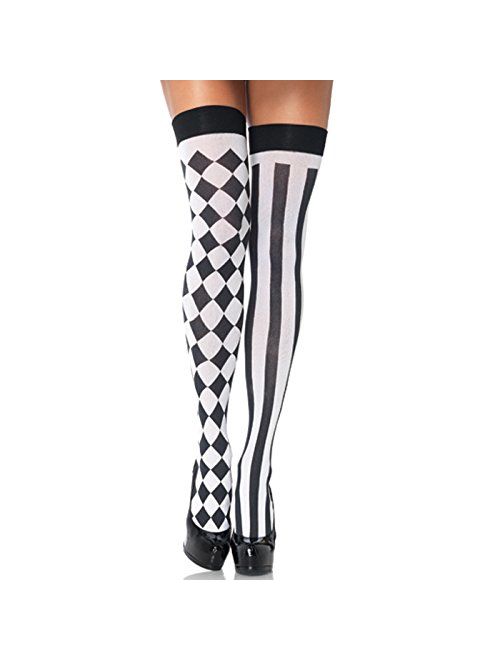 Leg Avenue Women's Harlequin Thigh Highs, black/White, One Size