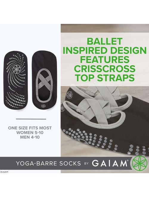 Gaiam Yoga Barre Socks | Non Slip Sticky Toe Grip Accessories for Women & Men | Pure Barre, Hot Yoga, Pilates, Ballet, Dance, Home for Balance & Stability | Available in 