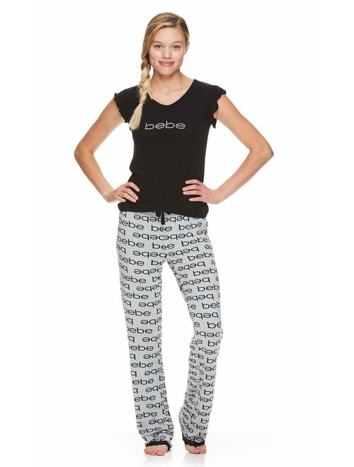 bebe Womens Pajama Top Shirt and Lounge Pants Sleepwear Set