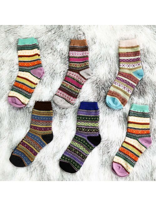 Vimpro Wool Socks Women, 6 Pairs Warm Socks Vintage Style Women Winter Warm Wool Socks Womens Casual Socks, US Size 5-9, Mixed Color