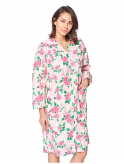 Casual Nights Women's Floral Snap Front Flannel Duster Long Sleeve Lounger Dress