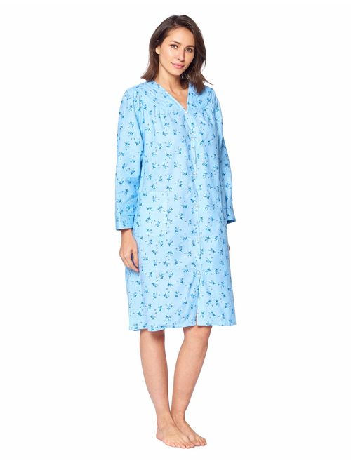 Casual Nights Women's Floral Snap Front Flannel Duster Long Sleeve Lounger Dress