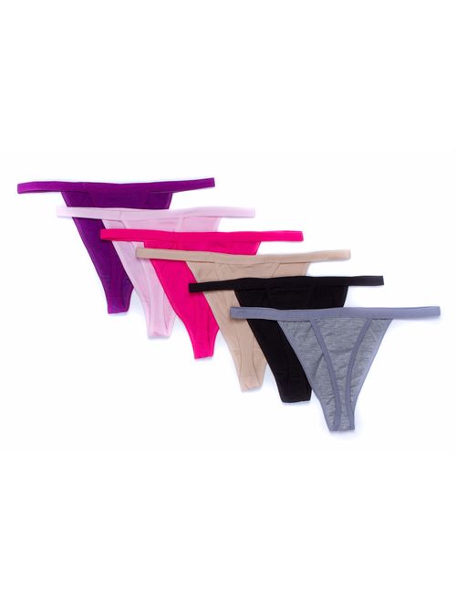 Nabtos Sexy Women's Underwear Cotton Panties G String T-Back Thongs Lingerie (Pack of 6)