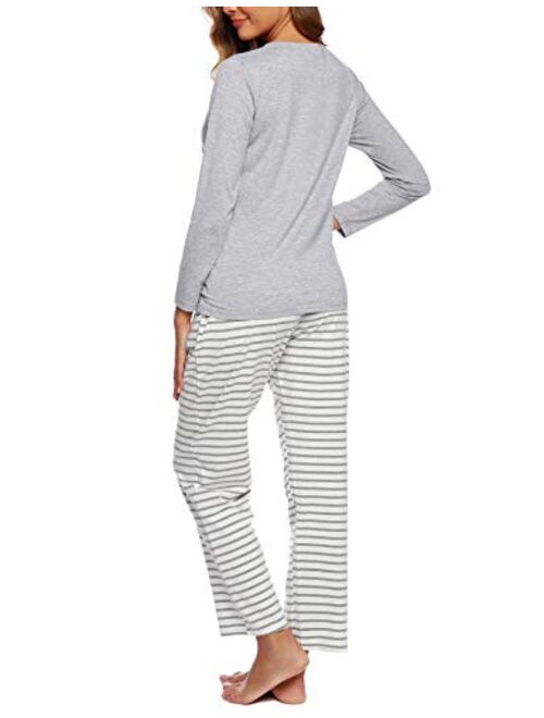 ARANEE Womens Long Sleeve Top And Pajamas Striped lounge Sets