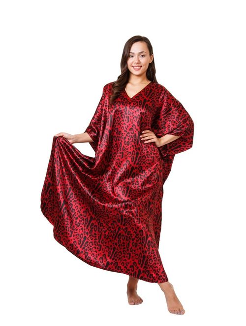 Up2date Fashion Women's Satin Kaftan in Red Tiger Print, One Size, Style Caf-65