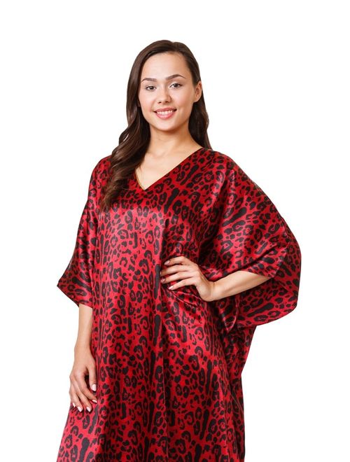 Up2date Fashion Women's Satin Kaftan in Red Tiger Print, One Size, Style Caf-65