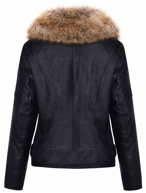 Moto Biker Jacket with Zip Pockets Spring Vintage Short Coat for Autumn 2 Colors Geschallino Womens PU Leather Jacket