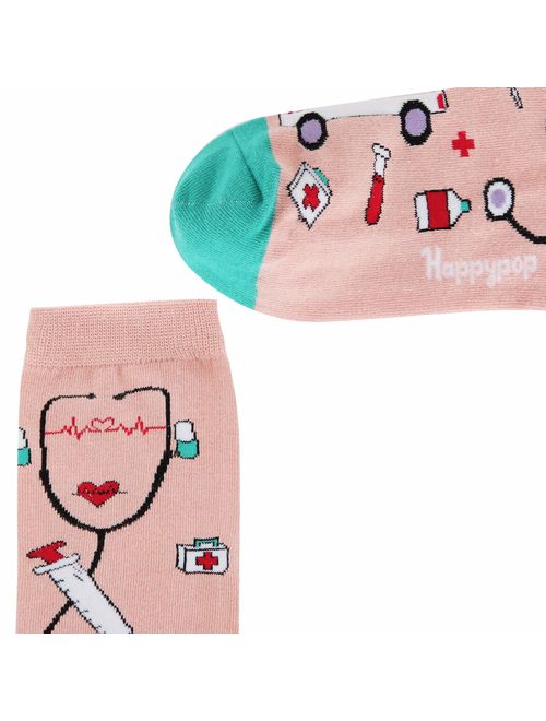 HAPPYPOP Women's Funny Medical Nurse Crew Socks, Novelty Crazy Meds Nursing Gift