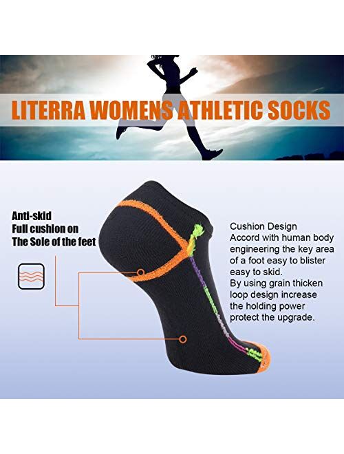 LITERRA Womens Ankle Low Cut Socks with Cushion for Athletic,Sport and Casual Use (6 Pack)